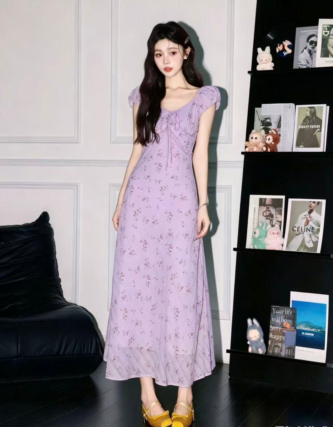 보라색 여름 꽃무늬 Feifei 소매 프랑스식 드레스 2026 품격 바람 수신 치마 휴가 롱 스커트 새로운 상세 이미지 4