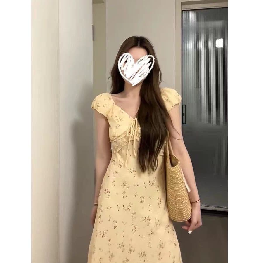 빅 사이즈 지방 mm 프랑스식 부드러운 바람 나비 스트랩 꽃무늬 드레스 여름 새로운 작은 샤넬 스타일 품격 롱 스커트 여성 이미지 4
