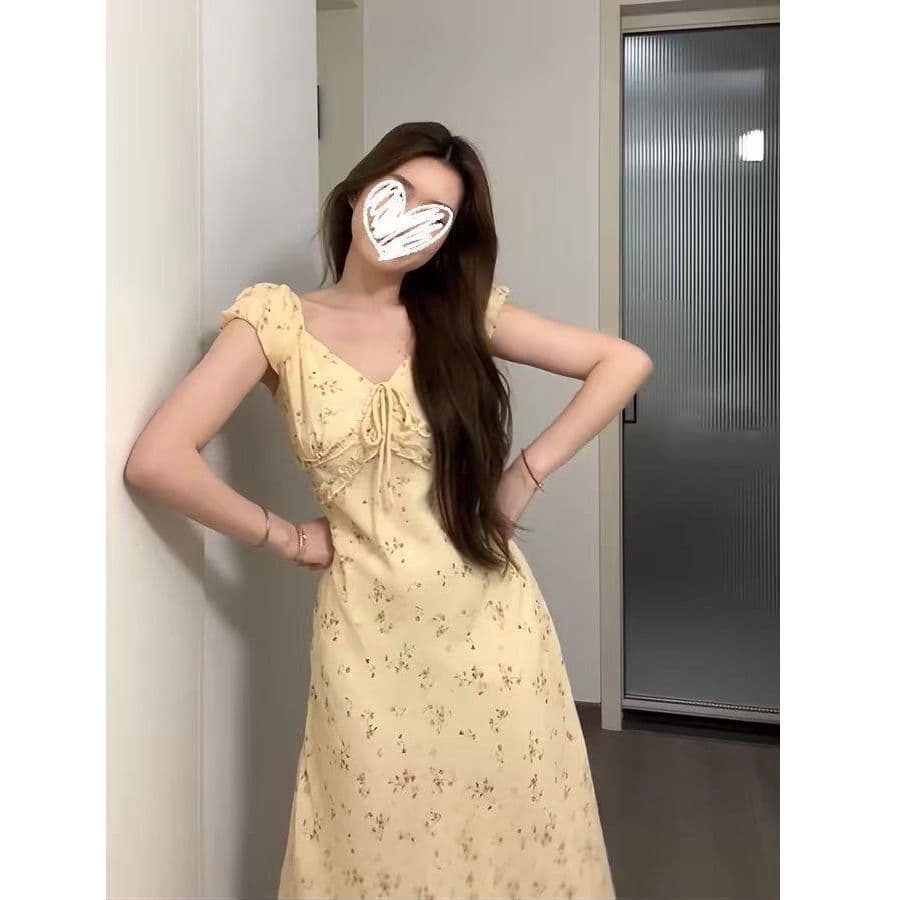 빅 사이즈 지방 mm 프랑스식 부드러운 바람 나비 스트랩 꽃무늬 드레스 여름 새로운 작은 샤넬 스타일 품격 롱 스커트 여성 이미지 3