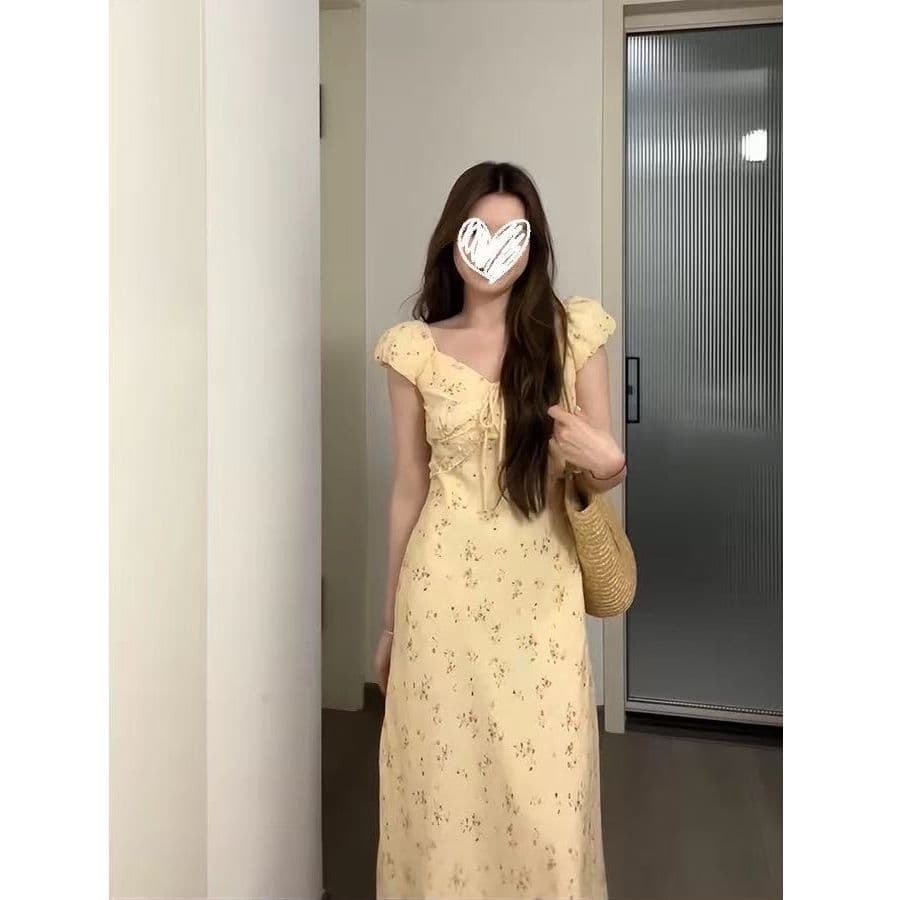 빅 사이즈 지방 mm 프랑스식 부드러운 바람 나비 스트랩 꽃무늬 드레스 여름 새로운 작은 샤넬 스타일 품격 롱 스커트 여성 이미지 5
