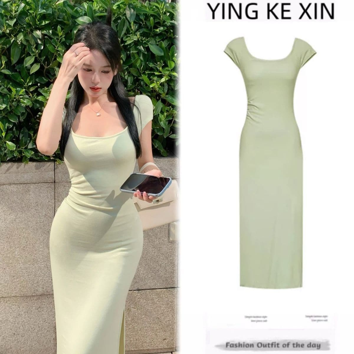 순수한 욕망 부드러운 바람 품격 여성 여름 인사이드 가져 가라. 광장 칼라 홀로우 아웃 백리스 허리 수축 몸매 가꾸기 슬림해 보이는 드레스 타이트 스커트 상세 이미지 1