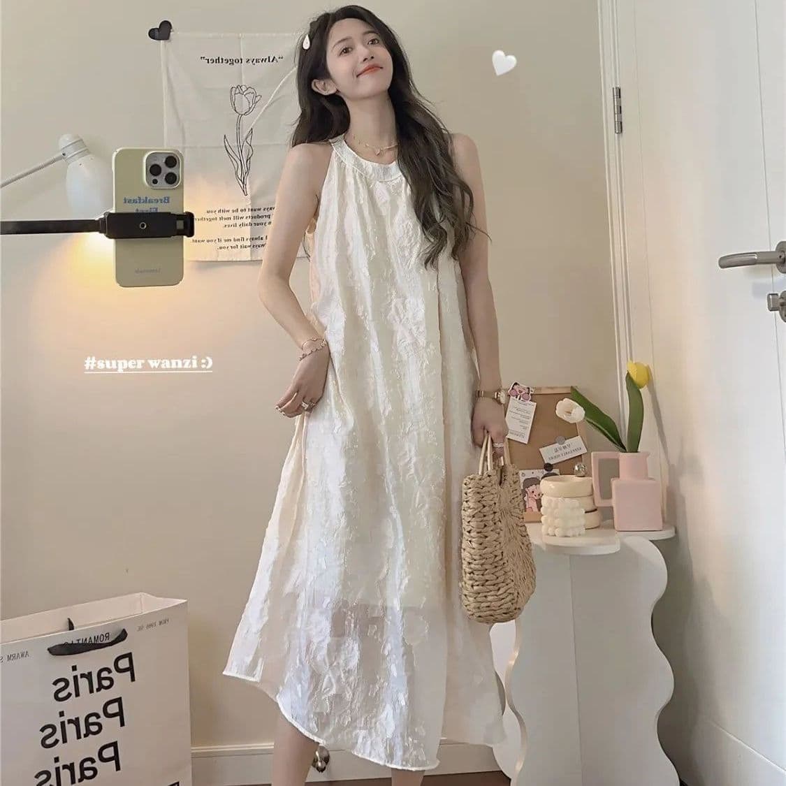 달콤함 행침 목 민소매 드레스 요정 여름 새로운 해변가 휴가 품격 오프숄더 슬립 치마 롱 스커트