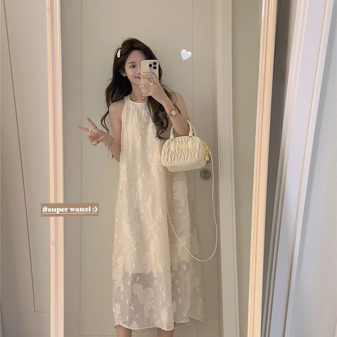 달콤함 행침 목 민소매 드레스 요정 여름 새로운 해변가 휴가 품격 오프숄더 슬립 치마 롱 스커트 이미지 2