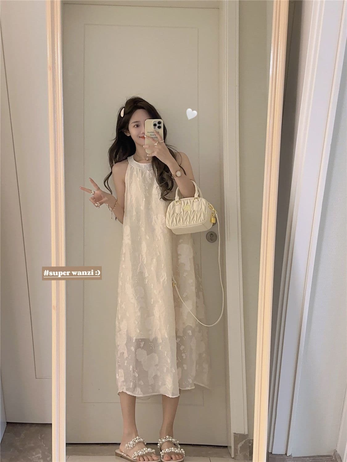 달콤함 행침 목 민소매 드레스 요정 여름 새로운 해변가 휴가 품격 오프숄더 슬립 치마 롱 스커트 상세 이미지 4
