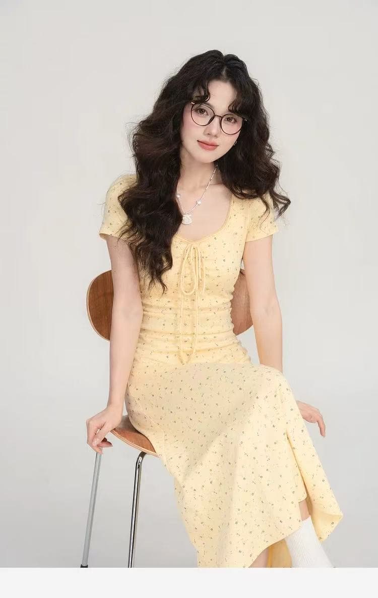 연인 코코아 순수한 욕망 바람 꽃무늬 달콤함 몸매 가꾸기 여름 품격 드레스 한여름 레이스 광장 칼라 치마 상세 이미지 18