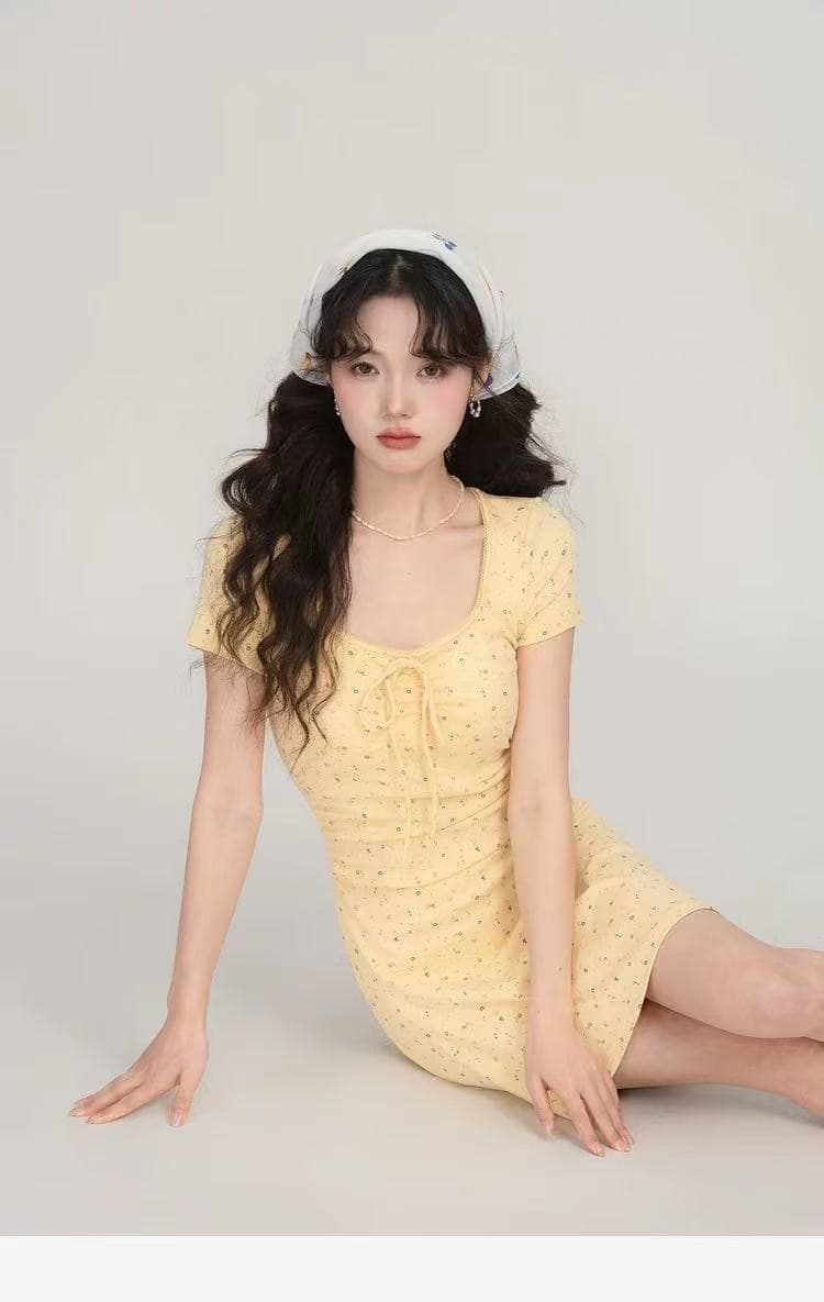 연인 코코아 순수한 욕망 바람 꽃무늬 달콤함 몸매 가꾸기 여름 품격 드레스 한여름 레이스 광장 칼라 치마 상세 이미지 29
