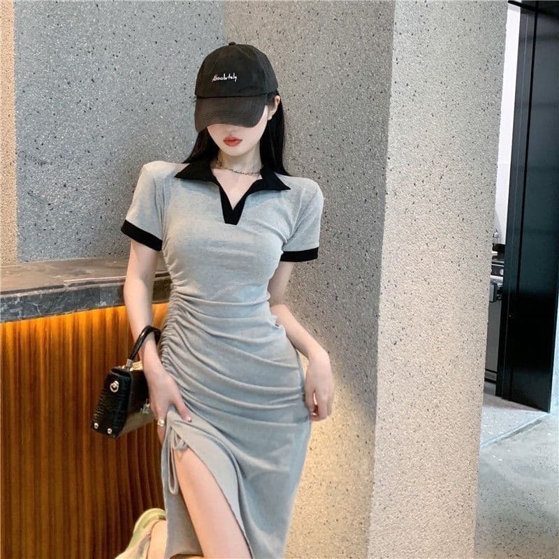 2026 여름 한국 스타일 polo 여성 드레스 순수한 욕망 핫걸 몸매 가꾸기 타이트 스커트 펌프 로프 연령 감소 트임 중간 길이 스커트 상세 이미지 17