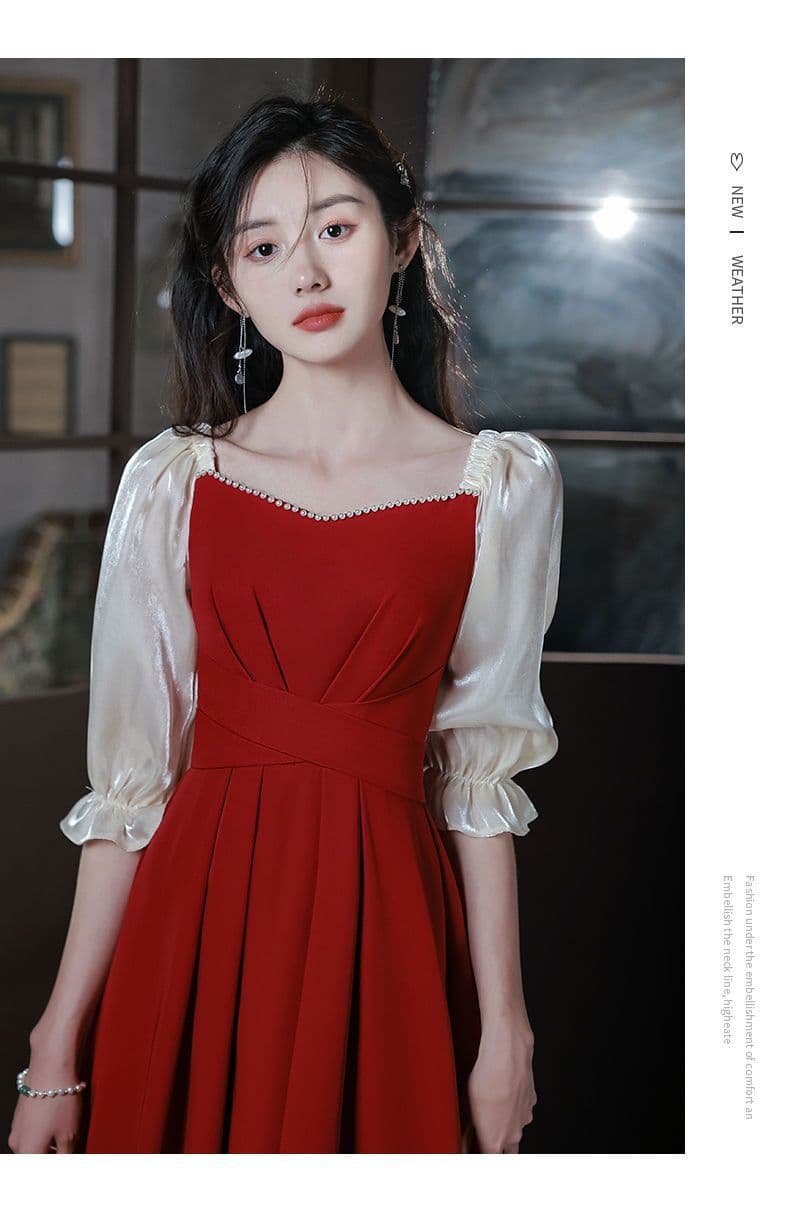 토스트 서비스 신부 보통 웨어러블 결혼 예복 여성 참여 드레스 작은 키 새틴 반소매 뒷문 여름 상세 이미지 2