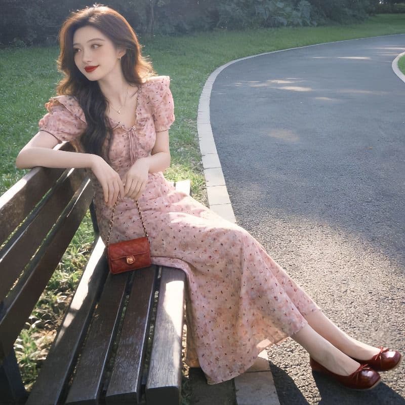 프랑스식 아름다운 거품 소매 도트 무늬 여성 드레스 여름 2026 년 새로운 자이언트 잘 생긴 표지 배 슬림해 보이는 품격 롱 스커트 이미지 2