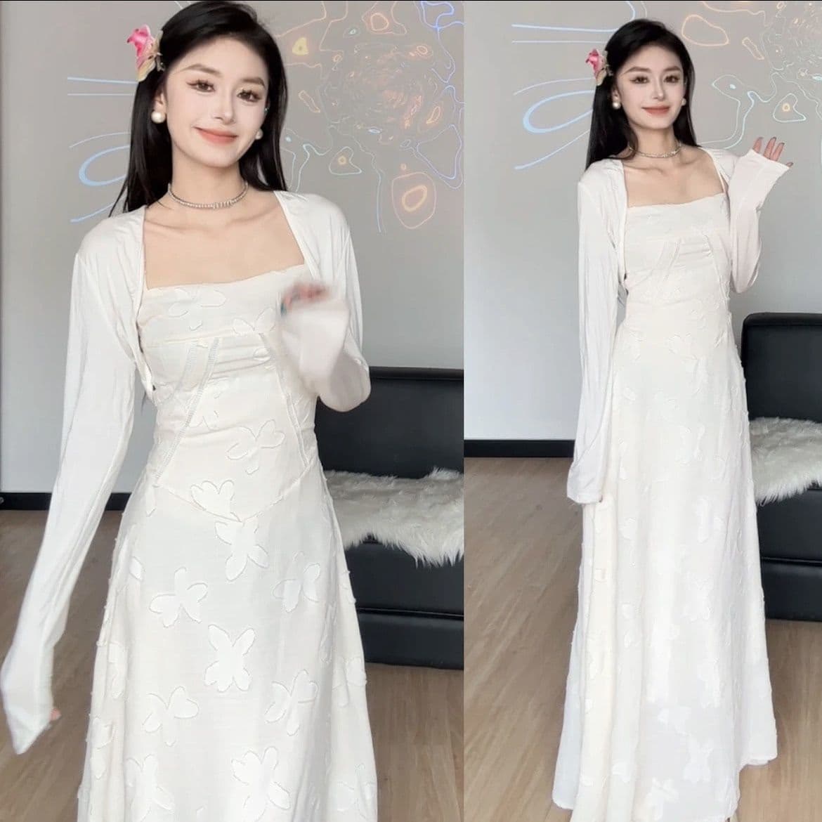 프랑스식 패션 세트 여성 여름 새로운 품격 미니멀리즘 요정 슬림해 보이는 허리 수축 슬립 슈퍼 요정 롱 스커트 드레스 상세 이미지 4
