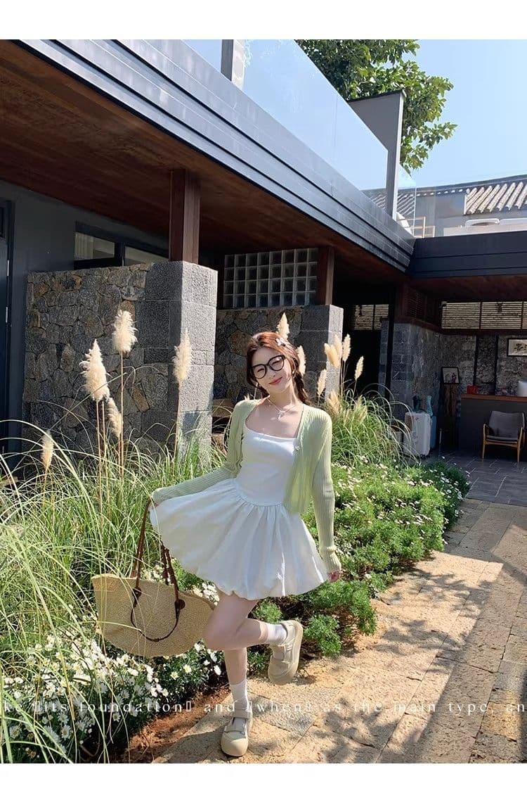 발레 바람 슬립 여성 드레스 2026 봄 여름 새로운 화이트 허리 수축 슬림해 보이는 디자인 센스 꽃밭 치마 짧은 치마 상세 이미지 5