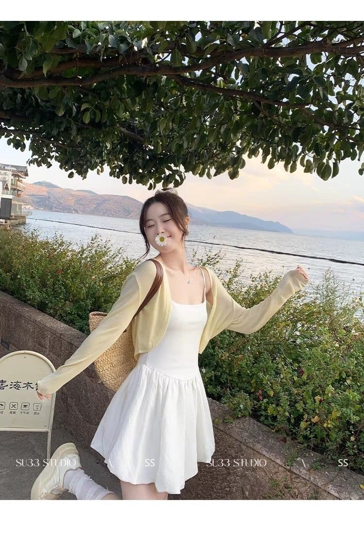 발레 바람 슬립 여성 드레스 2026 봄 여름 새로운 화이트 허리 수축 슬림해 보이는 디자인 센스 꽃밭 치마 짧은 치마 상세 이미지 8