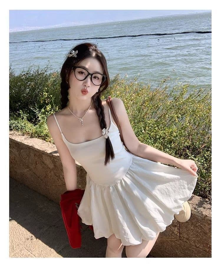 발레 바람 슬립 여성 드레스 2026 봄 여름 새로운 화이트 허리 수축 슬림해 보이는 디자인 센스 꽃밭 치마 짧은 치마 상세 이미지 9