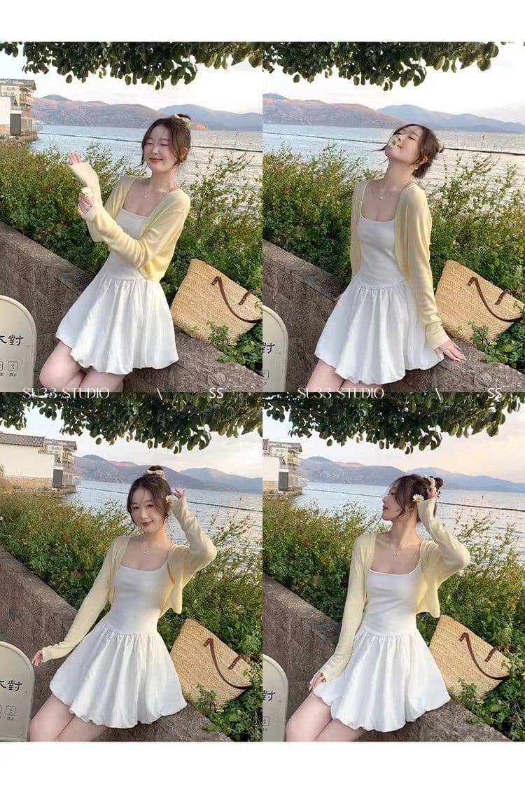 발레 바람 슬립 여성 드레스 2026 봄 여름 새로운 화이트 허리 수축 슬림해 보이는 디자인 센스 꽃밭 치마 짧은 치마 상세 이미지 10