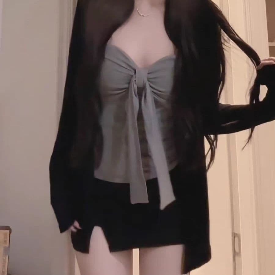 한 부서 핫걸 바람 오픈 가디건 슬립 닦아내 라. 가슴 안쪽 가져 가라. 아메리칸 레트로 슬림해 보이는 디자인 센스 상세 이미지 10
