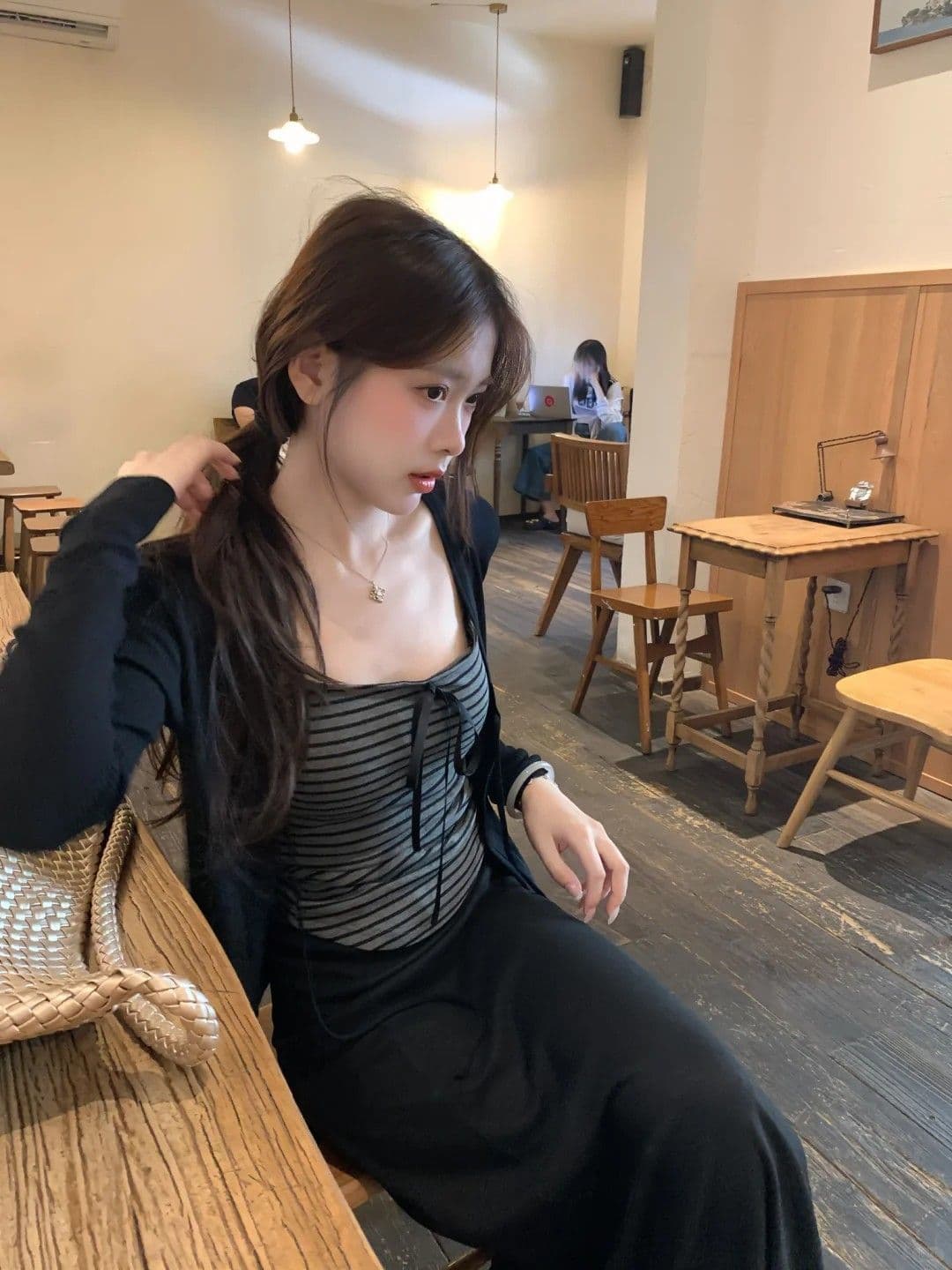 빅 사이즈 지방 mm 2026 가을 새로운 느긋한 바람 스트라이프 캐미솔 표지 배 슬림해 보이는 이미지 2