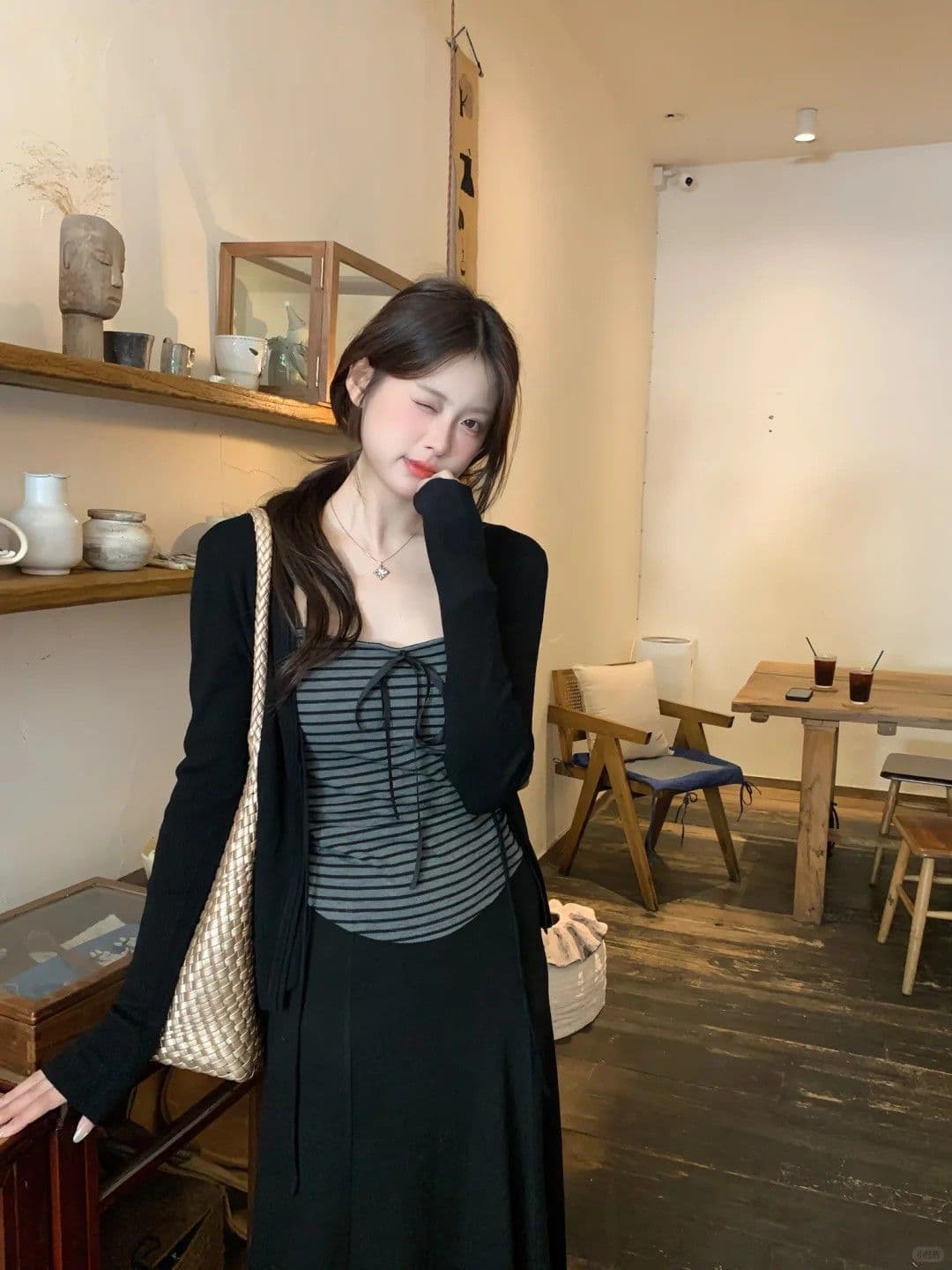 빅 사이즈 지방 mm 2026 가을 새로운 느긋한 바람 스트라이프 캐미솔 표지 배 슬림해 보이는