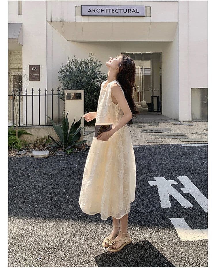 자카드 레이스 민소매 조끼 원피스 슬림해 보이는 작은 키 2026 새로운 지방 mm 빅 사이즈 한국 스타일 프랑스식 치마 상세 이미지 20