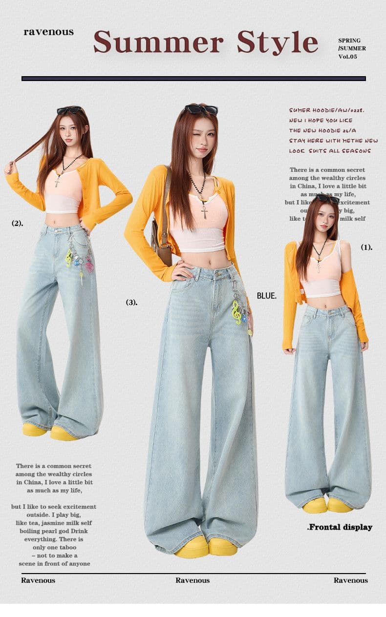실사 빙하 블루 아메리칸 캐주얼 넓은 다리 청바지 2026 새로운 워싱 하이웨이스트 슬림해 보이는 스트레이트 바닥 청소 바지 상세 이미지 1