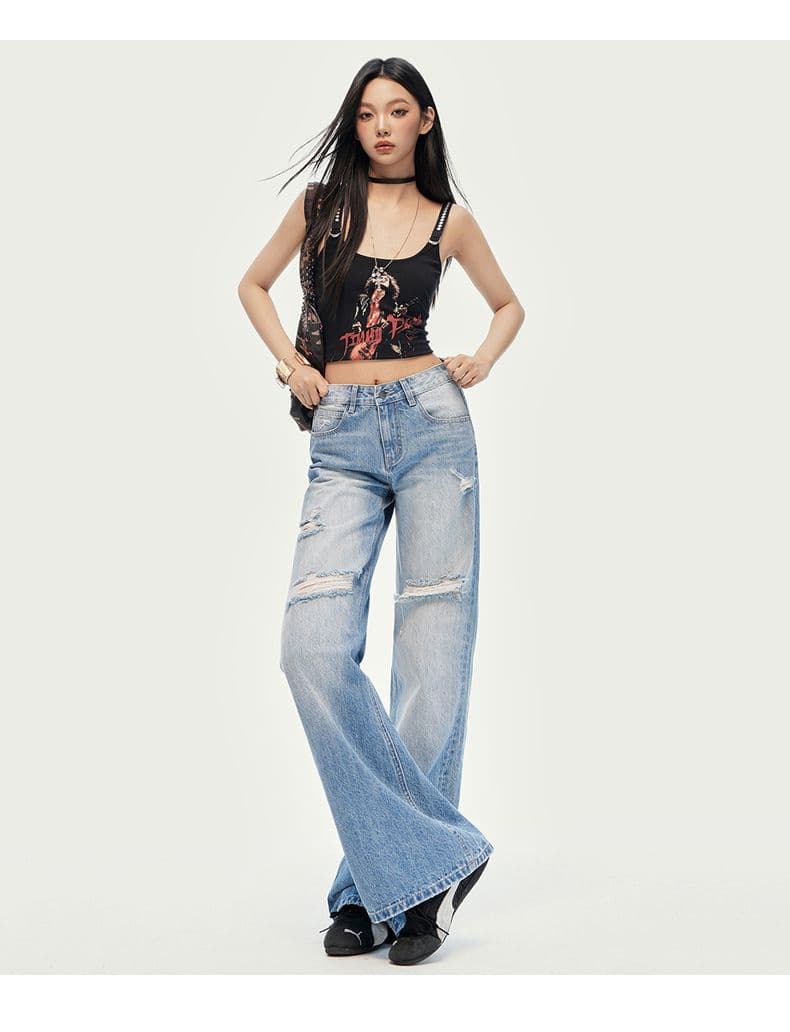 실사 여름 새로운 그라인딩 홀 마이크로 나팔 청바지 여성 슬림해 보이는 디스플레이 길다 루즈핏 밝은색 다용도 호스 슈 바지 상세 이미지 20