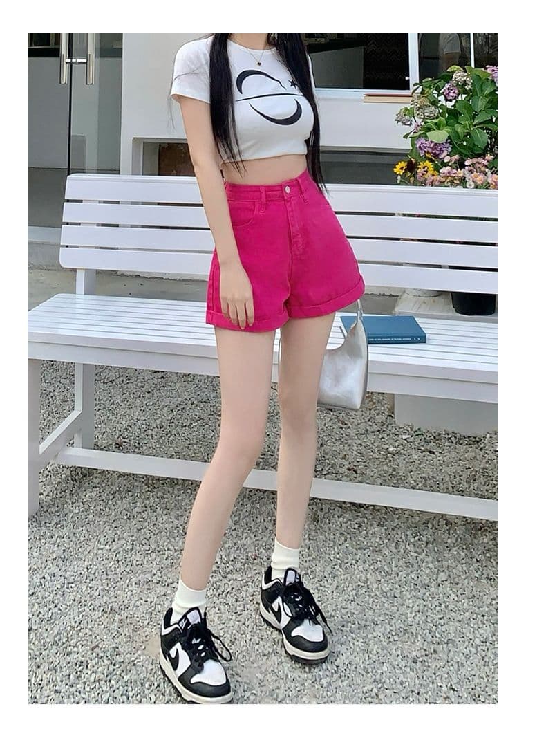 실사 여름 다채로운 사탕 부서 하이웨이스트 볼륨 측면 다용도 사탕 색상 루즈핏 슬림해 보이는 한 마디 반바지 s-xl 상세 이미지 20