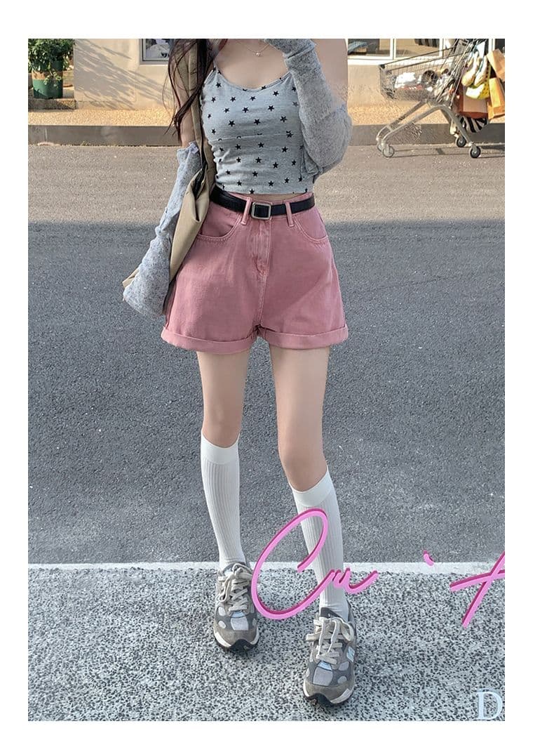 실사 여름 다채로운 사탕 부서 하이웨이스트 볼륨 측면 다용도 사탕 색상 루즈핏 슬림해 보이는 한 마디 반바지 s-xl 상세 이미지 22