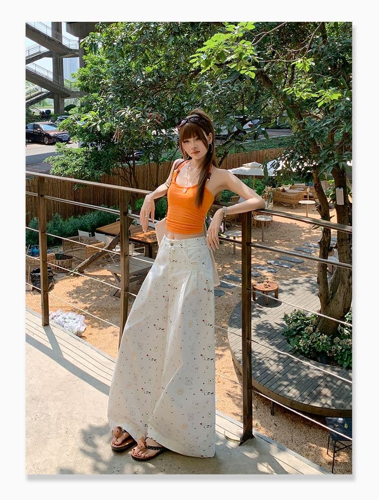 실사 강아지 꽃무늬 프린트 스트레이트 청바지 여성 하이웨이스트 도루 센스 루즈핏 슬림해 보이는 와이드 레그 팬츠 상세 이미지 15