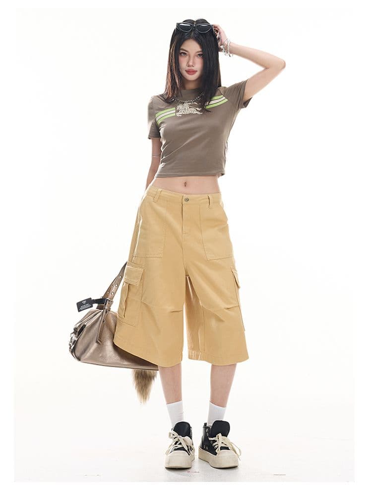실사 여름 드레스 새로운 핫걸 바람 패션 7부 바지 워크웨어 팬츠 캐주얼 바지 여성 의류 반바지 청바지 여성 상세 이미지 29