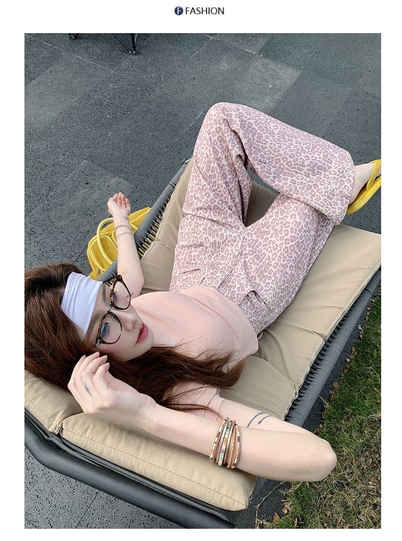 실사 아메리칸 레트로 봄 여름 새로운 바닥 청소 다용도 레오파드 무늬 바지 루즈핏 슬림해 보이는 도루 센스 캐주얼 데님 바지 상세 이미지 8