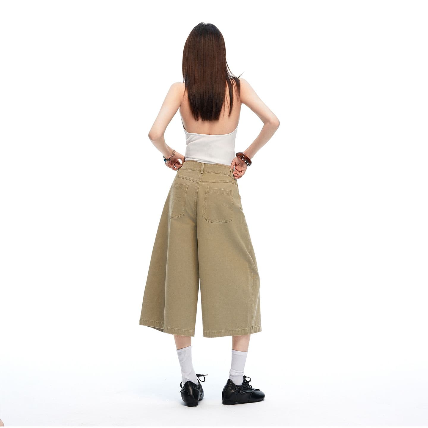 실사 26 년 여름 새로운 아메리칸 루즈핏 스트레이트 카키 색 7부 바지 캐주얼 바지 여성 이미지 2
