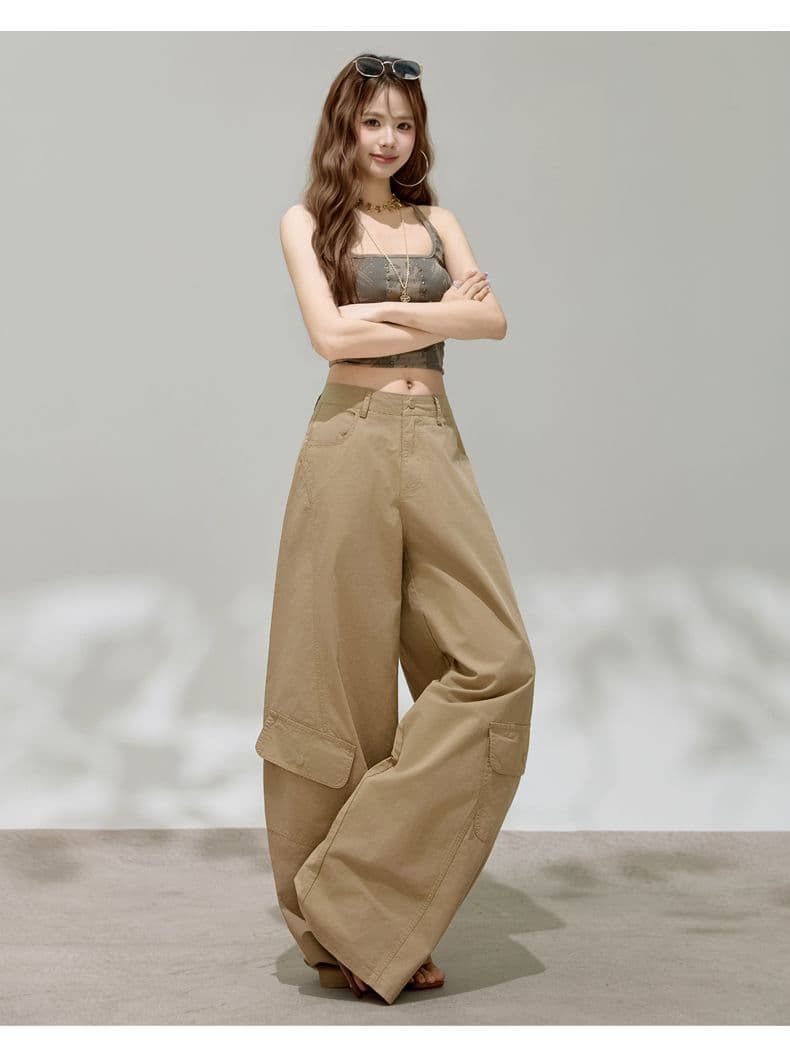 실사 센스 아메리칸 레트로 핫걸 모통이 칼 바지 다용도 슬림해 보이는 기타 주머니 넓은 다리 워크웨어 캐주얼 바지 상세 이미지 18