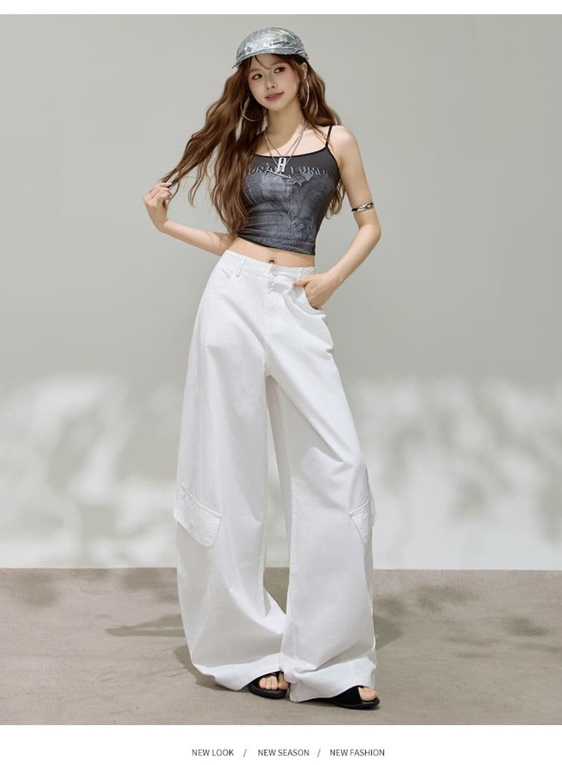 실사 센스 아메리칸 레트로 핫걸 모통이 칼 바지 다용도 슬림해 보이는 기타 주머니 넓은 다리 워크웨어 캐주얼 바지 상세 이미지 24