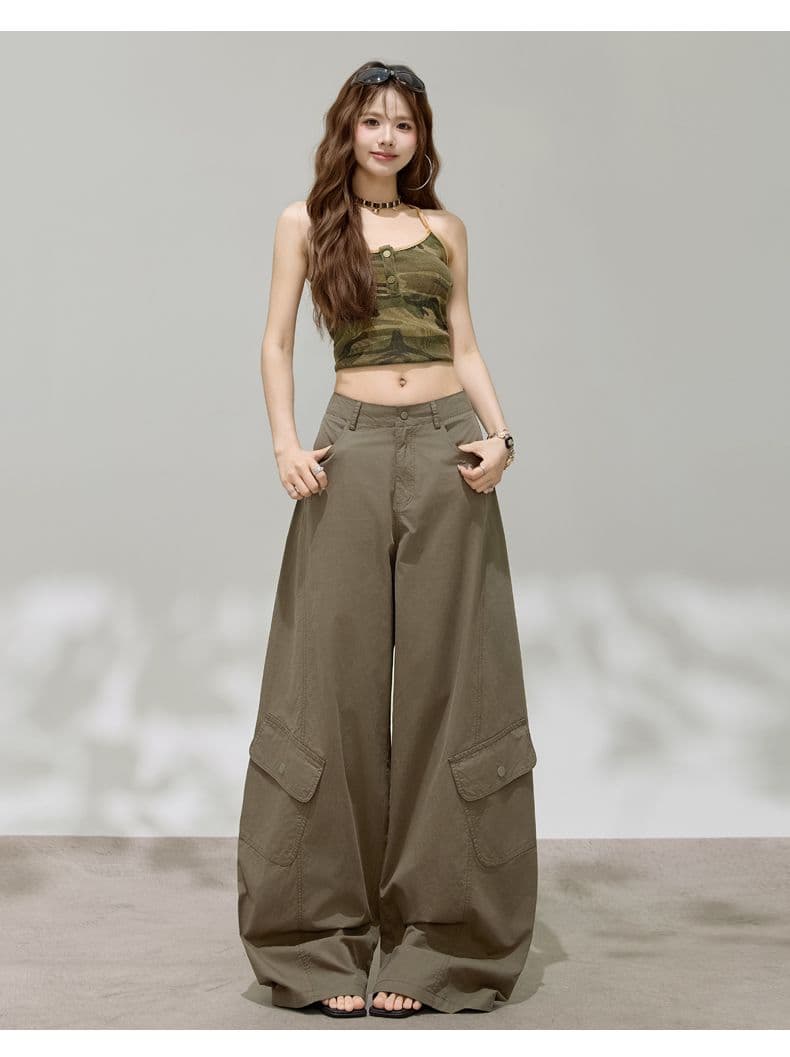 실사 센스 아메리칸 레트로 핫걸 모통이 칼 바지 다용도 슬림해 보이는 기타 주머니 넓은 다리 워크웨어 캐주얼 바지 상세 이미지 34