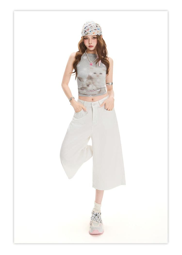 실사 라이 경기 서울 화이트 넓은 다리 청바지 여성 여름 새로운 바지 캐주얼 7부 바지 루즈핏 스트레이트 팬츠 상세 이미지 8