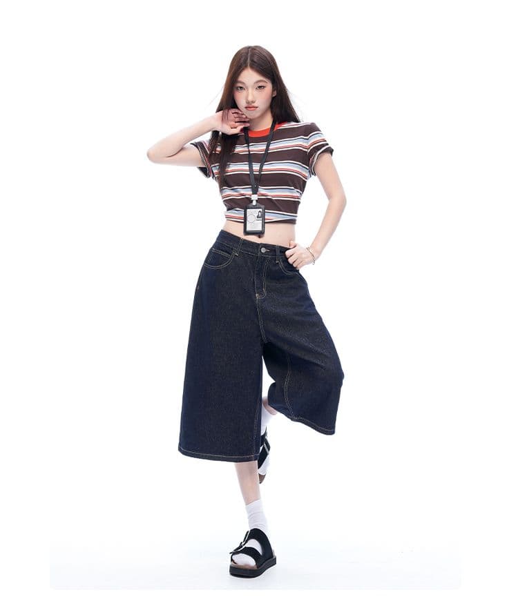 실사 화이트 아메리칸 레트로 하이웨이스트 루즈핏 와이드 레그 팬츠 봄 여름 슬림해 보이는 7 점 청바지 여성 상세 이미지 19