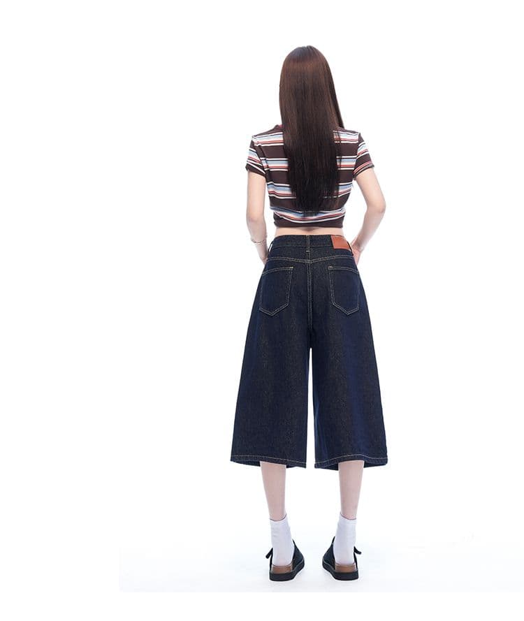 실사 화이트 아메리칸 레트로 하이웨이스트 루즈핏 와이드 레그 팬츠 봄 여름 슬림해 보이는 7 점 청바지 여성 상세 이미지 21