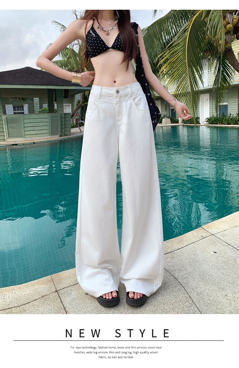 실사 아메리칸 세 국방 루즈핏 와이드 레그 팬츠 질감 센스 도루 센스 슬림해 보이는 바닥 청소 바지 여성 긴 바지 길이 연장 상세 이미지 14