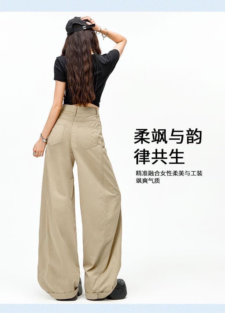 실사 아메리칸 레트로 핫걸 모통이 칼 바지 다용도 슬림해 보이는 기타 주머니 넓은 다리 워크웨어 캐주얼 바지 상세 이미지 17