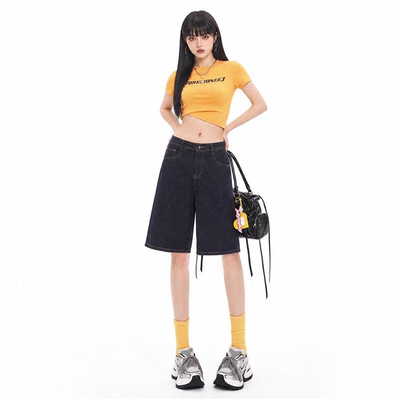 실사 데님 계획 국방 퇴색하다 자유로움 좋은 핏 스타일 중성 바람 원색 데님 바지 오부 바지 와이드 레그 팬츠 이미지 2