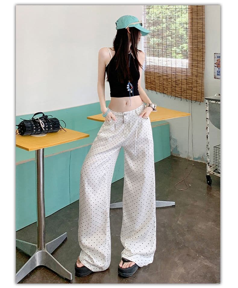 실사 라이 경기 서울 주간 실크 화이트 도트 무늬 주름 도루 센스 스트레이트 청바지 상세 이미지 18