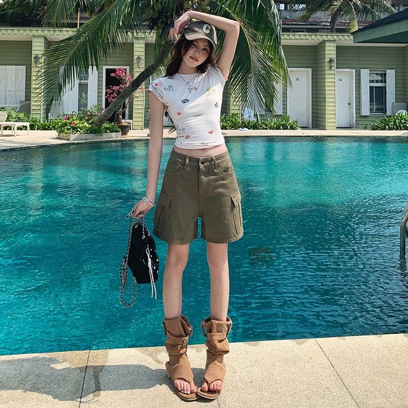 실사 워싱 마 오래된 순면 워크웨어 청바지 여성 여름 새로운 루즈핏 캐주얼 4 점 화이트 반바지 이미지 3