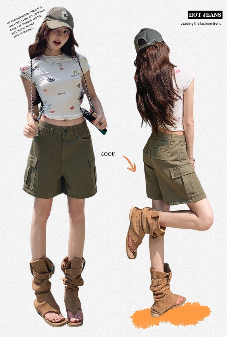 실사 워싱 마 오래된 순면 워크웨어 청바지 여성 여름 새로운 루즈핏 캐주얼 4 점 화이트 반바지 상세 이미지 1