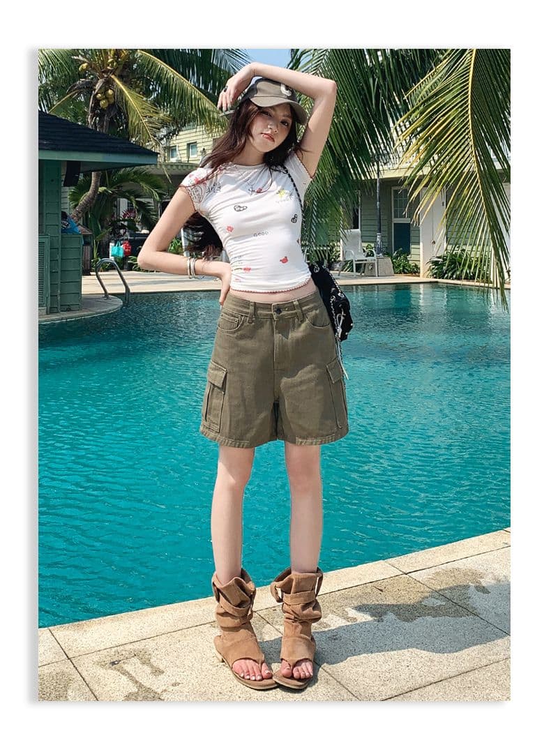 실사 워싱 마 오래된 순면 워크웨어 청바지 여성 여름 새로운 루즈핏 캐주얼 4 점 화이트 반바지 상세 이미지 10