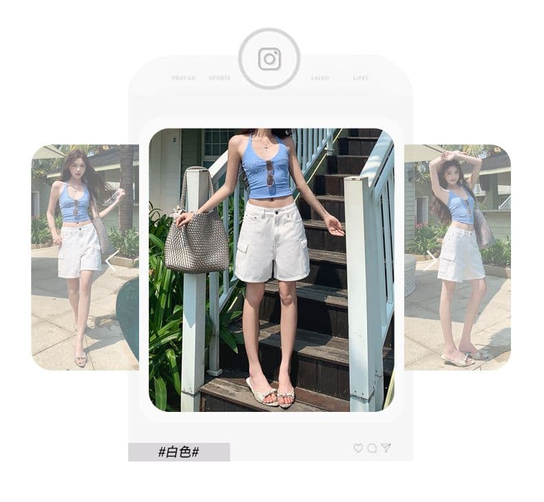 실사 워싱 마 오래된 순면 워크웨어 청바지 여성 여름 새로운 루즈핏 캐주얼 4 점 화이트 반바지 상세 이미지 17