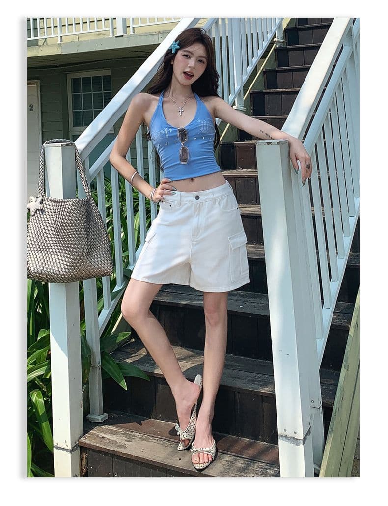 실사 워싱 마 오래된 순면 워크웨어 청바지 여성 여름 새로운 루즈핏 캐주얼 4 점 화이트 반바지 상세 이미지 19