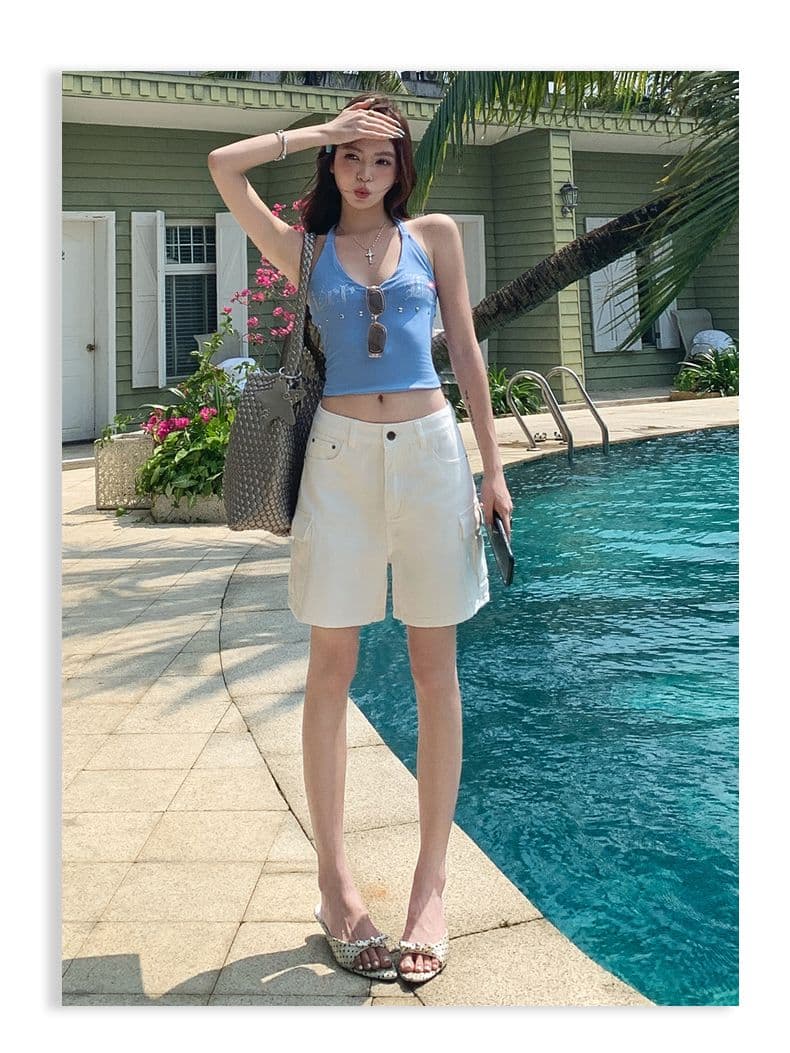 실사 워싱 마 오래된 순면 워크웨어 청바지 여성 여름 새로운 루즈핏 캐주얼 4 점 화이트 반바지 상세 이미지 22
