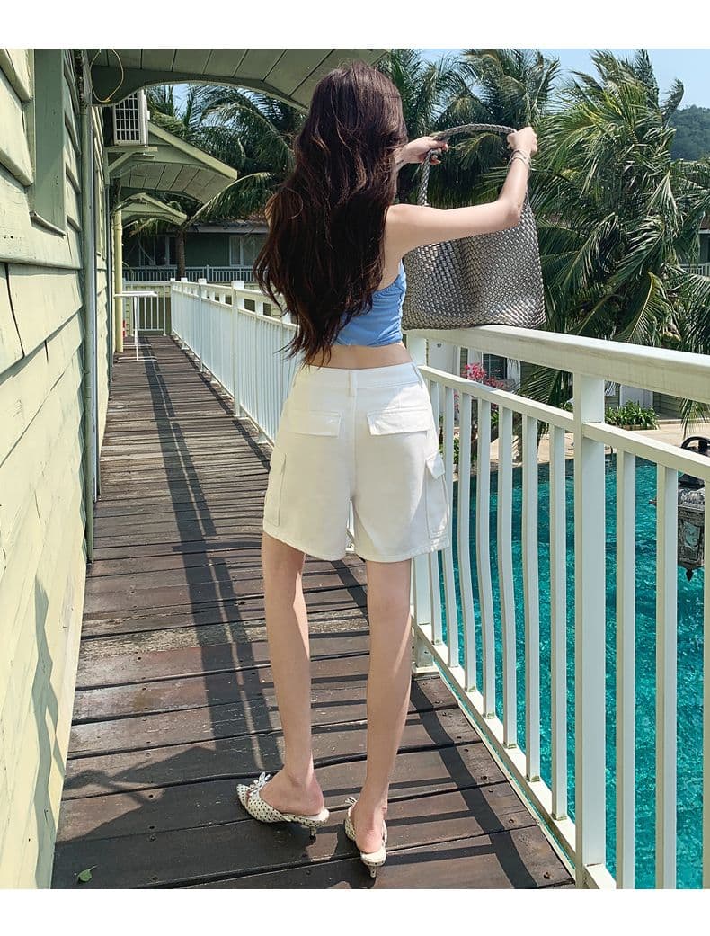 실사 워싱 마 오래된 순면 워크웨어 청바지 여성 여름 새로운 루즈핏 캐주얼 4 점 화이트 반바지 상세 이미지 24
