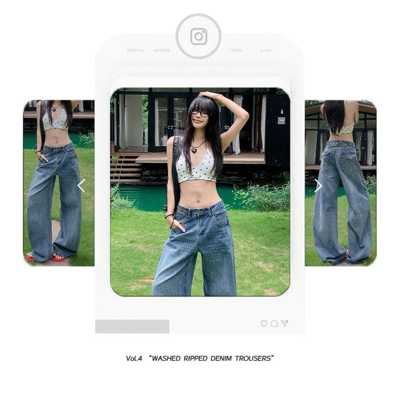 실사 아메리칸 레트로 파리 버클 디자인 대나무 마디 데님 루즈핏 넓은 다리 청바지 여성 상세 이미지 2