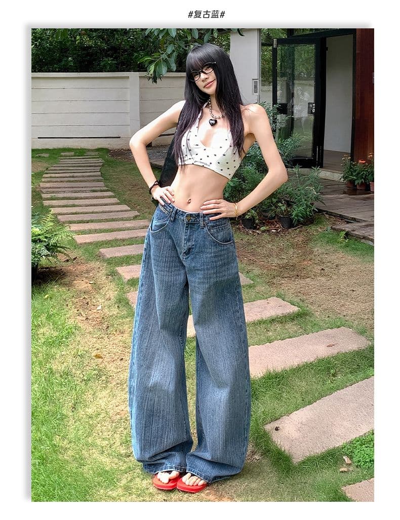 실사 아메리칸 레트로 파리 버클 디자인 대나무 마디 데님 루즈핏 넓은 다리 청바지 여성 상세 이미지 7