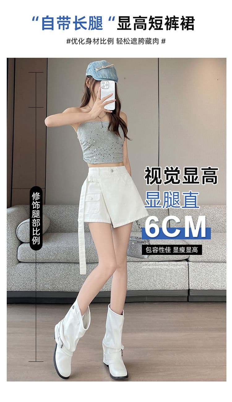 실사 화이트 데님 반신 치마바지 여성 인기 여름 새로운 페이크 레이어드 하이웨이스트 슬림해 보이는 한 마디 반바지 핫 바지 상세 이미지 5